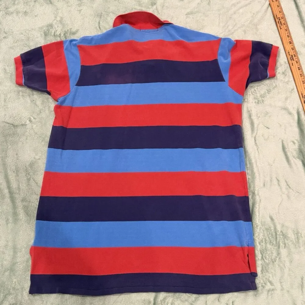 Vintage 90s Polo Ralph Lauren Mens XL Made in USA Red Blue Striped Polo Shirt